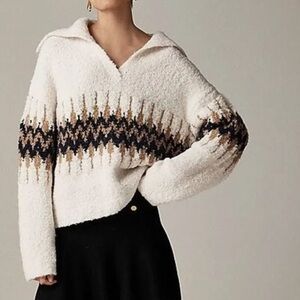 J. Crew Fair Isle Boucle Johnny-Collar Sweater